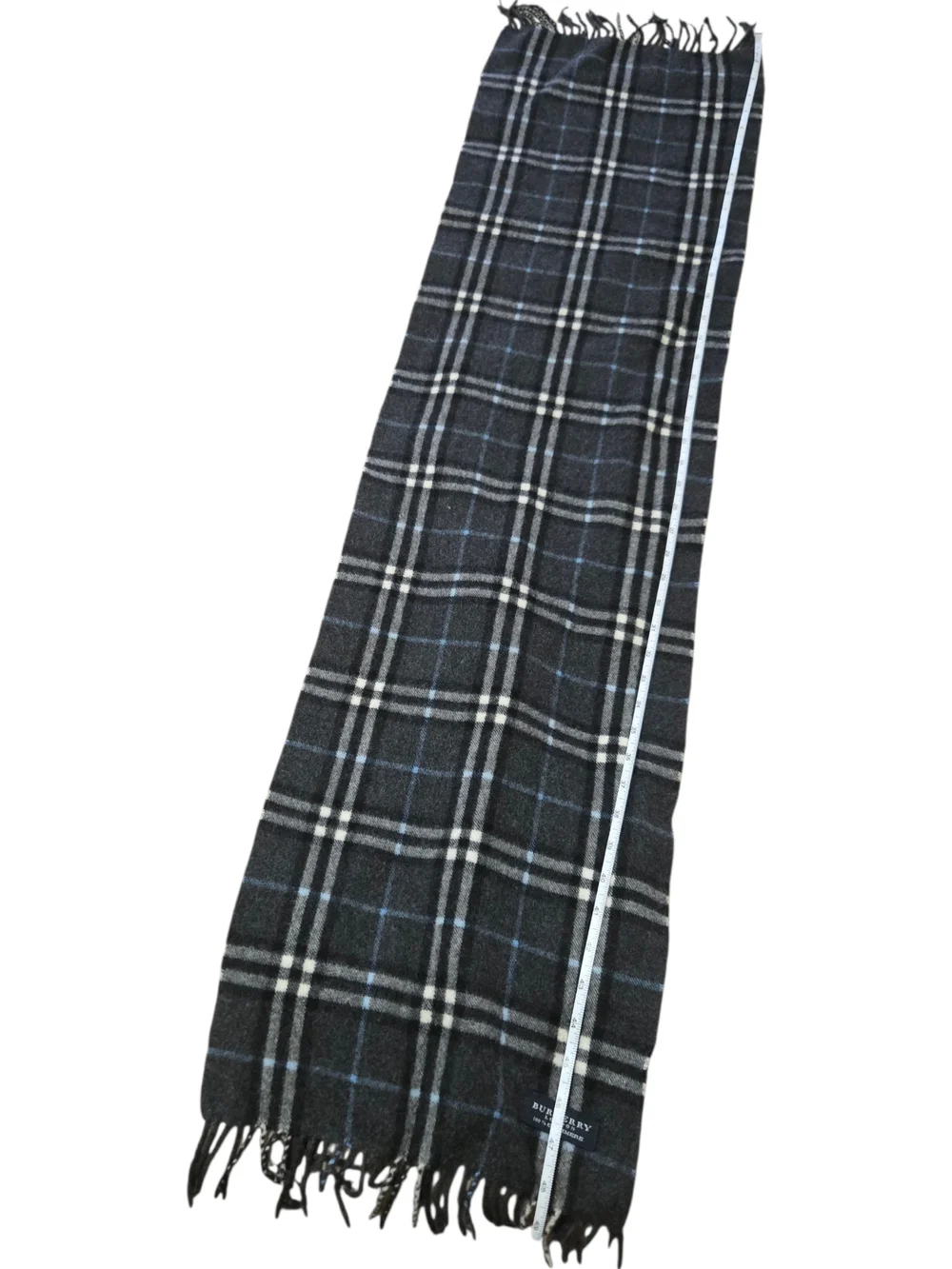 Burberry Gray Plaid Cashmere Scarf with Blue Accent